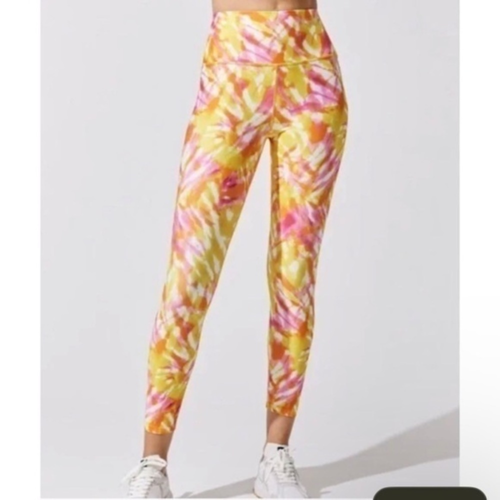 Carbon‎ 38 Small Yellow Pink Tie Dye Leggings High Rise